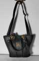 Classic Black Faux Leather Handbag with Gold-Tone Chain Handle and Decorative Tassel, Adjustable Shoulder Strap, for Office and Evening Wear. 