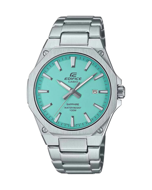 Casio Edifice Mens Silver Stainless Steel Case Analog Date Multi-Function Green Dial Silver Stainless Steel Bracelet Watch-EFR-S108D-2BVUDF