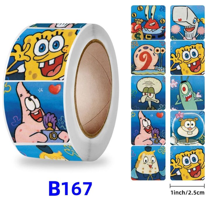 New Cartoon Cute Spongebob Tape Stickers Creative Ins Decorative Sealing Stickers Card Wall Stickers Roll Stickers 500 PiecesBasketball