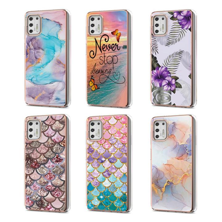 Luxury Glitter Fish Scale Shell Cover Flower Marble Pattern Hard Case For Motorola Moto G Pure G Stylus 2021 G60 G71 E40 Edge 20