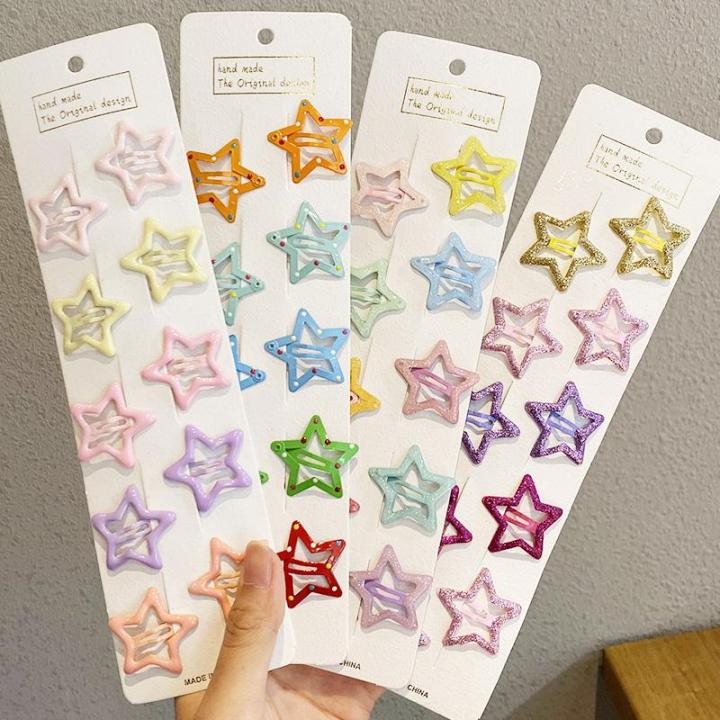 10 PCs Star Shaped Dotted Hair Clips - Star Shape Clips - Star Shape Hairpins