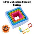 Square Cookie and Biscuit Cutters, Assorted Sizes, Bright Colors, 5-Piece Set. 