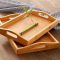 Solid Bamboo Wood Serving Tray, Tea Coffee Food Platter Tray Home Decoration (Set of 3). 