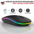 RGB Wireless Mouse With Stiched Mousepad - Slim & Silent 7 Colour LED Lights - Dual Mode 2.4G & Bluetooth Rechargable Portable Optical Office Mouse With USB Receiver - 3 Adjustable DPI Levels for Notebook, PC, Computer, MacBook. 