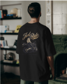 Printed Oversized Drop Shoulder "Just Ride" Bike black T-Shirt for Men | Glitzo Streetwear | Trendy Summer Graphic Tee. 