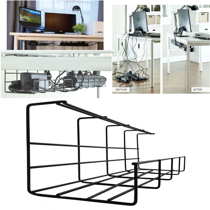 Computer TV Wire Power Supply Cable Management Under Shelf Tray Organizer