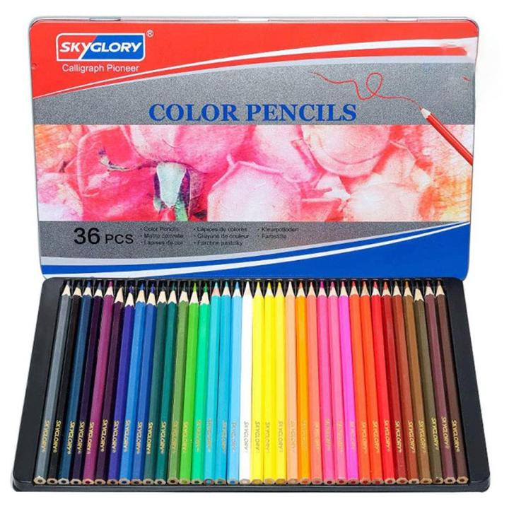 SKYGLORY 36 Colored Pencils Set Pre-Sharpened Oil Color Pencils with Metal Storage Case Art Supplies for Children