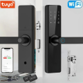 Tuya Smart WiFi Fingerprint Door Lock with Handle – 5 in 1 Unlock via Fingerprint, App, Password, IC Card & Key | Digital Door Lock for Home, Office, Apartment | Mobile App Control | Smart Security Lock. 