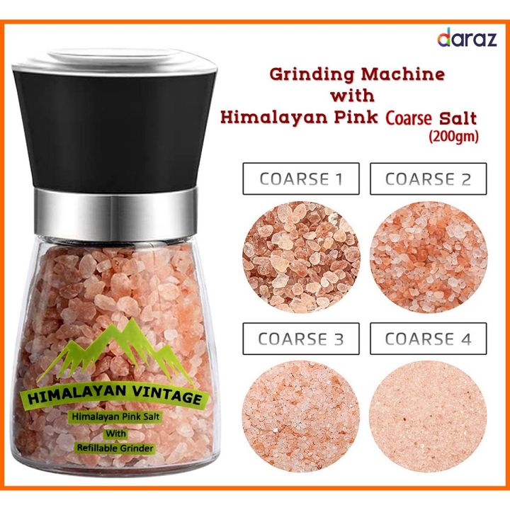 Pink Salt grinder with Himalayan Pink salt coarse grains (200gm) by Himalayan Vintage