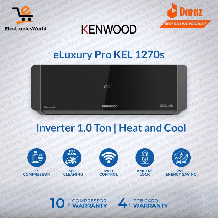 KENWOOD  AC 1 Ton e Luxury Pro Inverter KEL-1270S (New Model 2025) -  WiFi Enabled - T3 Compressor-Offline Voice Control; Ampere Lock75% Energy Saving-Heat And Cool -with 10 Years Compressor  4 Years Pcb Card Warranty