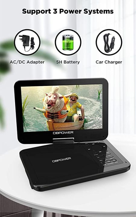 DBPOWER%2012.5"%20Portable%20DVD%20Player%20with%2010.5"%20Swivel%20Screen,%20Built-in%205%20Hours%20Rechargeable%20Battery,%20Supports%20All%20Region,%20Earphone/SD%20Card/USB/AV-in/AV-out%20(Black)%20-%20Image%206