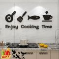 Enjoy Cooking Time DIY Kitchen Restaurant Wall Stickers Home Decoration Wooden Art Decal, 3D Wooden Wall Art, Wall Decor Art for Home Living Room Bedroom Furniture & Decor Kitchen Dining Room Hanging Wall Decor. 