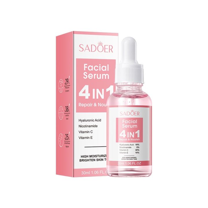 SADOER 4 IN 1 Facial Serum 30ml Hyaluronic Acid Vitamin C Vitamin E Nicotinamide Essence Moisturizing Whitening Brightenin SD02488