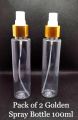(Pack of 2) 100ML Empty Plastic Spray Bottles Golden Refillable & Reusable Bottles for Face Rose Water, Hair, Toner etc Transparent Travel Size Spray Bottles / Cosmetic Makeup Fine Mist Spray Bottle Empty. 