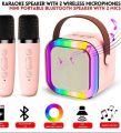 K12 Wireless Mic With Speaker - Single / Double RGB 7 Colour Dancing Light Karaoke Mic With Portable Bluetooth Microphone For Recording With Speaker For Music - 3 in 1 USB / AUX / SD Card Slot Karaoke Handheld Microphone - Black, Blue & Pink Colours. 