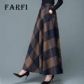 Farfi Elegant Skirt Side Pockets Women Autumn Winter Printed Long Skirt. 