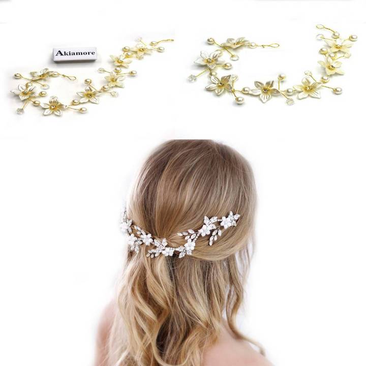 Elegant Bridal Wedding Hair Accessories Crystal Pearl Flower Girl Headband Ribbon Headpiece Hair Jewelry Accessories