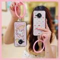 Waterproof cute Phone Case For Sharp Aquos R7/SH-52C bracelet Back Cover youth soft case Cartoon ring funny solid color. 
