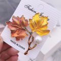 Women Vintage Imitation Pearl Color Block Maple Leaf Brooch Pin Jewelry Gift. 
