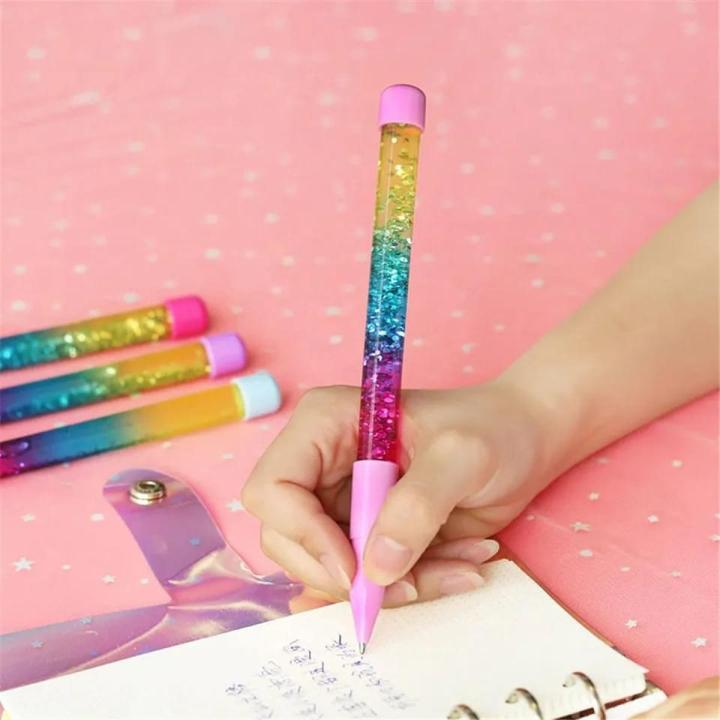 01 Pc LIQUID GLITTER BALL POINT GLITTER GEL PEN Fairy Stick Ballpoint Pen Glitter Liquid Sand Pen Bling Rainbow Dynamic Crystal Ball Pen Gel Ink Pen Student Pen Rollerball Pens for Women Girl Gift Stationery School Office Supplies