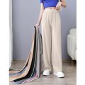Ice Silk Wide-Leg Pants Women Cool Sweatpants Summer Thin Pleat Loose Straight Pants Office Lady Casual Drawstring Long Trousers. 