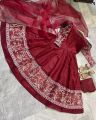 Fancy embroidery maxi 3 piece patches on full Ghera and Bazu stitched dress for girls. 