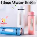 Glass Water Bottle with Plastic Case Heat Resistant Leak-proof Drinking Bottles Car Tumbler Cup for Tea Milk Juice 450ml(Multicolor 1-piece). 