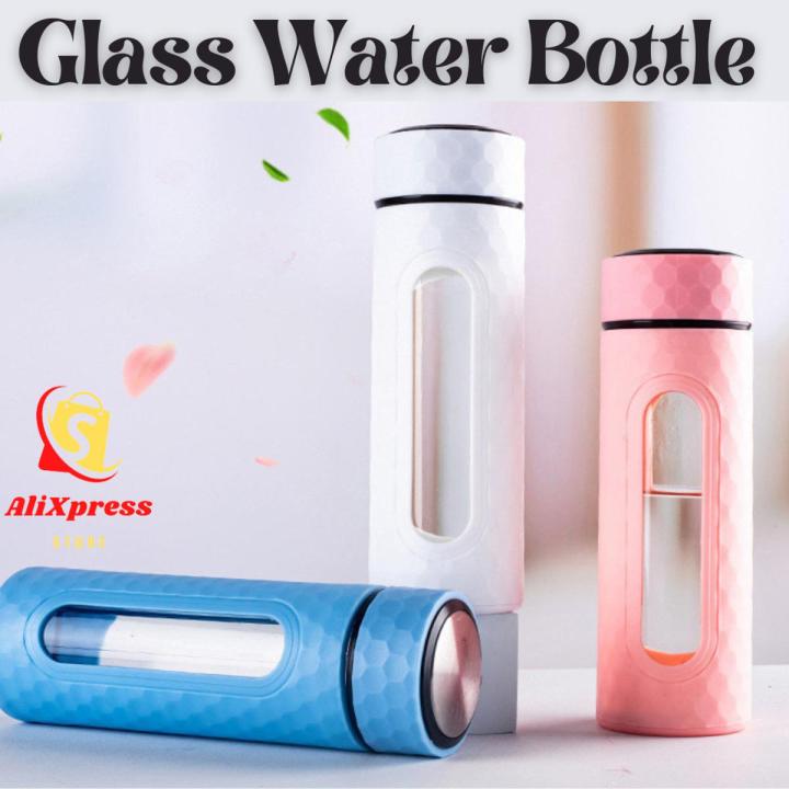Glass Water Bottle with Plastic Case Heat Resistant Leak-proof Drinking Bottles Car Tumbler Cup for Tea Milk Juice 450ml(Multicolor 1-piece)