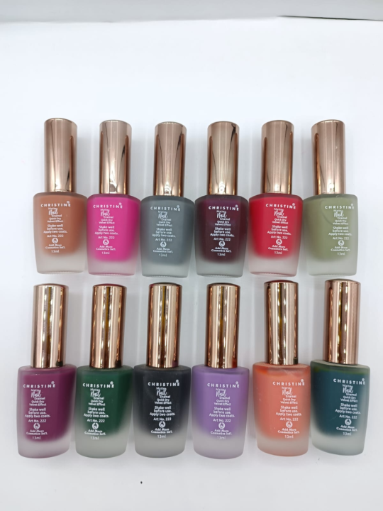 Christine Matte Nail Enamel Pack of 12  Multi  Colors (Matte Nail Polishes)