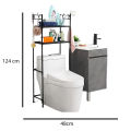 2 Tiers Over The Toilet Rack Bathroom Space Saver Storage Organiser Freestanding Above Toilet Laundry Washing Machine Towel Shelf (Black) Easy Kitchen. 