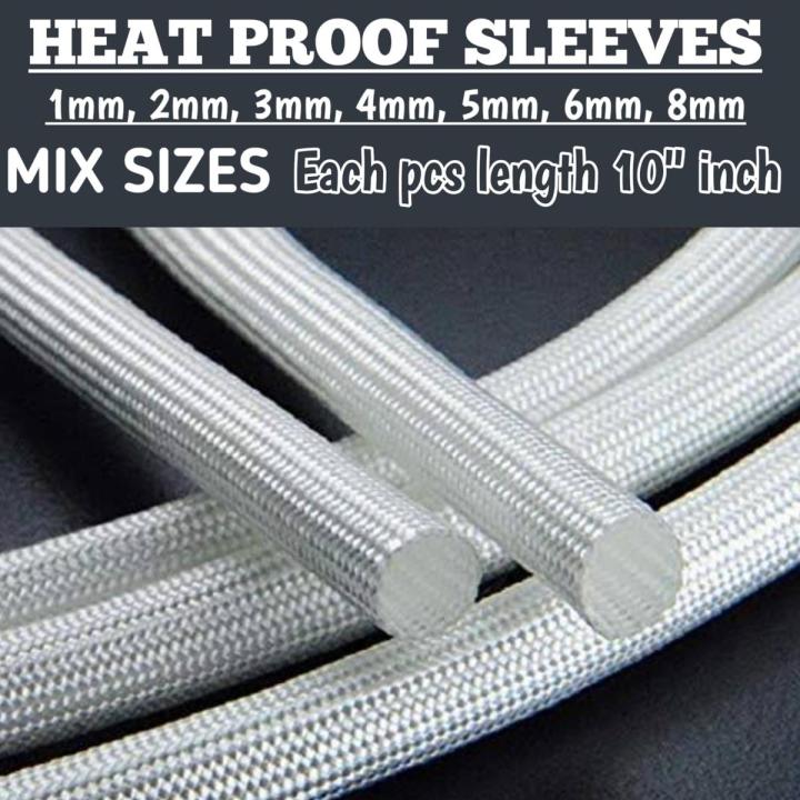 24pcs heat proof sleeve, each size 10"inch. sizes.1mm, 2mm, 3mm, 4mm, 5mm, 6mm, 8mm. each size 3 pcs,