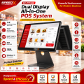 Speed-X POS  Dual Display All-in-One POS System 15.6-Inch Full HD Touchscreen 1920×1080 Main Display  11.6-Inch Customer Display, Intel Core i5 8th Gen, 8GB DDR4 RAM, 128GB mSATA SSD, Windows 11, WiFi 6 & Bluetooth 5.3. 