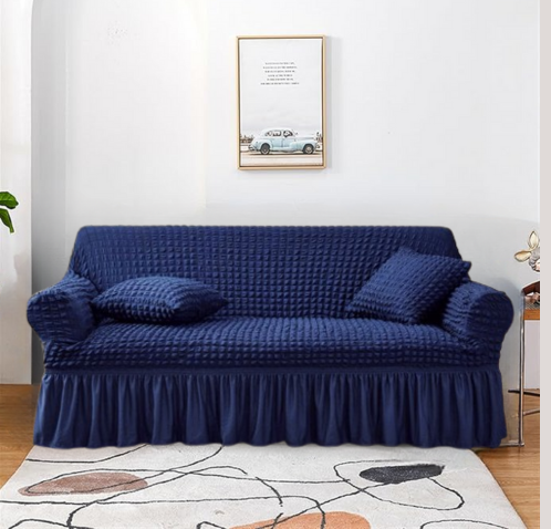 White Double Sofa Bubble Gauze Sofa Cover with Skirt - Full Elastic Dustproof Double Seater 145-185cm main image 1