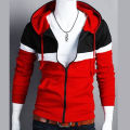 Fleece Zipper Hoodie with Contrast Panel for Men. 