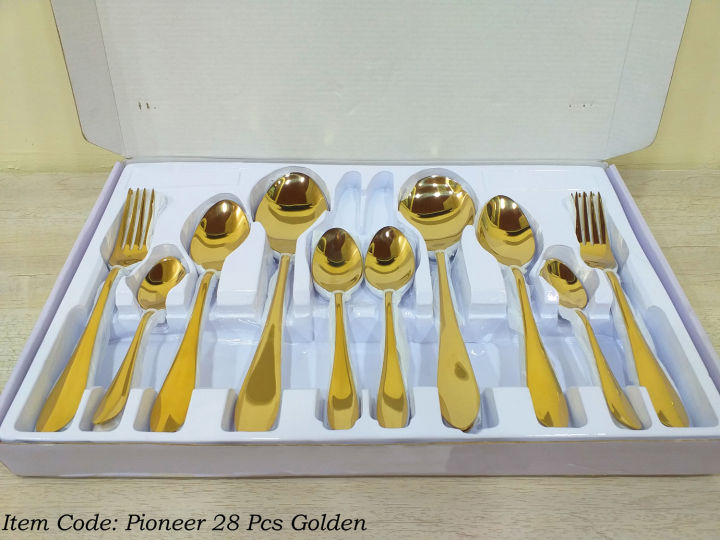 29 Pcs Stainless Steel Golden Cutlery Set Printed Box- Stylish Durable- New Design