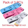 Pack of 3 (60 inch ) Soft Tape Measure Tailor Sewing Cloth Diffrent Color /Blue/White/Green/Red. 
