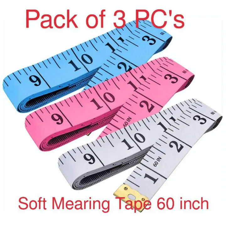 Pack of 3 (60 inch ) Soft Tape Measure Tailor Sewing Cloth Diffrent Color /Blue/White/Green/Red