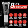 8 in 1 LED 3W Torch Light Rechargeable Flashlight, Long Distance Beam Range Car Rescue, Hammer Window Glass, Seat Belt Cutter Built in Mobile USB Fast Charger Power Bank. 