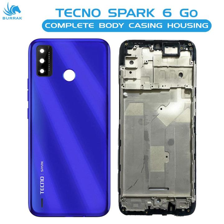 Tecno Spark 6 Go Housing Middle Frame With Side Button and Camera Lens Complete Body Casing Replacement For Spark 6 Go - Blue
