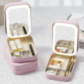 Makeup Storage Box With Led Light Mirror Portable Travel Cosmetics Storage Box Touch Light Storage Organizer For Bedroom Camping Travel. 