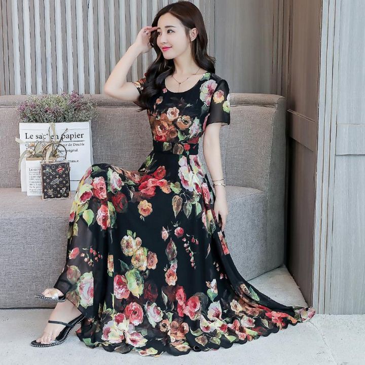 Long floral print dress hotsell