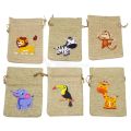 JUNGLE PARTY JUTE BAGS - JUNGLE THEME JUTE BAGS - PACK OF 6 JUNGLE JUTE BAGS. 