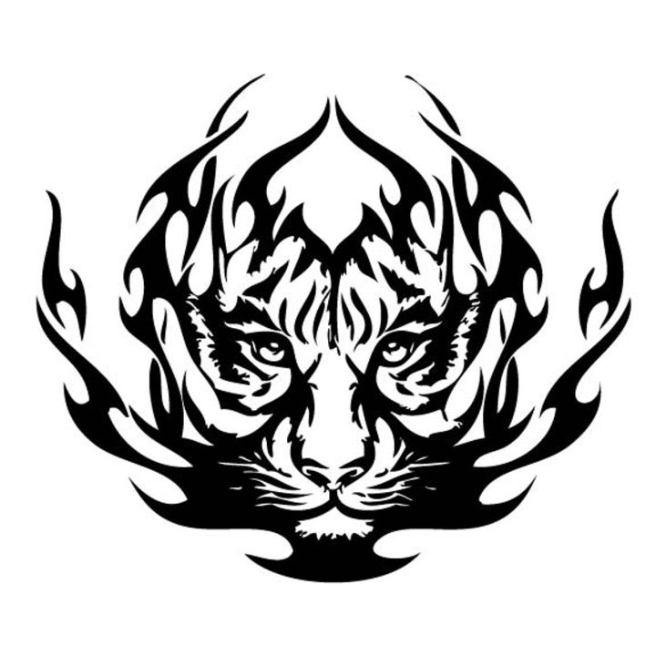 TIGER STICKERS, Tiger Fire Face stickers, black vinyl die cut stickers ...