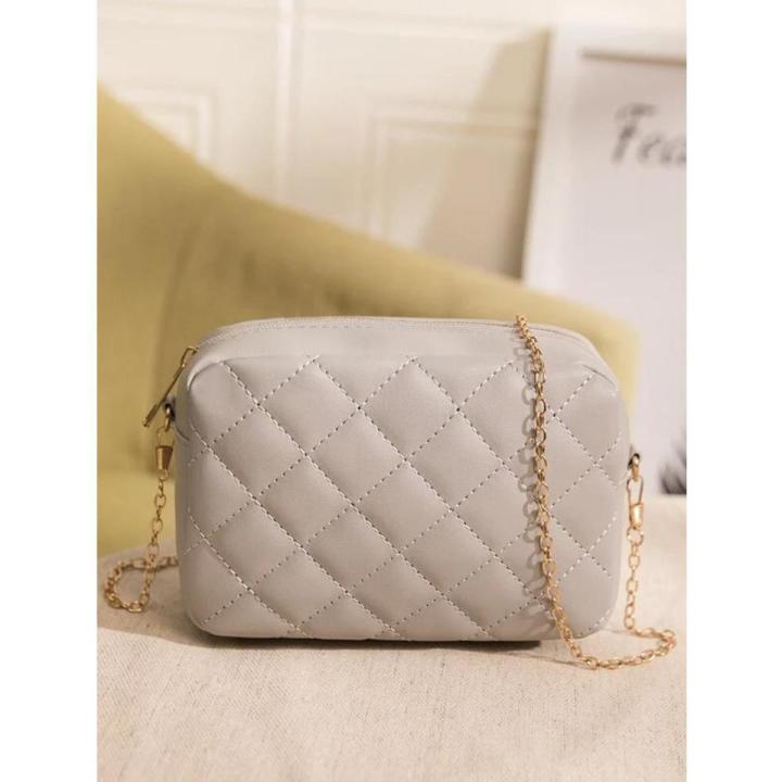 Shein- Minimalist Quilted Chain Crossbody Bag- Grey