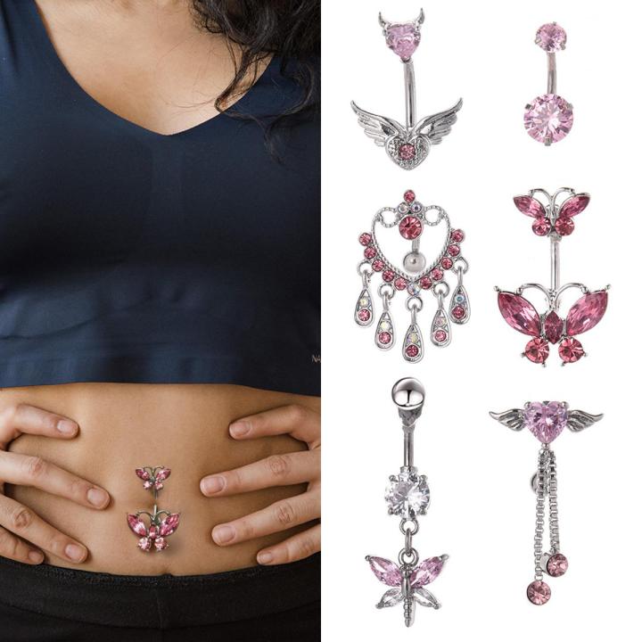 Butterfly Navel Belly Button Rings Women Fashion Belly Button Ring Piercing Body Piercings Jewelry Pink