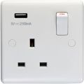 13A 1 Gang Switched Socket With USB Charger (5V DC 2.1A). 