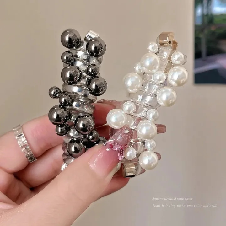 2Pc%20%20New%20Korean%20style%20Pearl%20Telephone%20Wire%20Bow%20Knot%20Elastic%20Hair%20Band%20For%20Women%20Girls%20Hair%20Weaving%20spiral%20Cord%20Rubber%20Band%20pearl%20Hair%20Accessories%20-%20Image%203