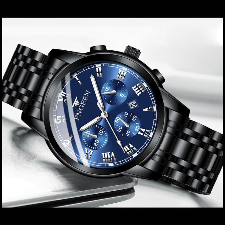 FNGEEN 4006 High Quality Luxury Men's Quartz Watch Luminous Calendar Stainless Steel Strap Wristwatch For Men
