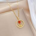 DIEYURO 316L Stainless Steel Red Tulip Flower Pendant Necklace For Women Girl Fashion Clavicle Chain Choker Jewelry Gift Wedding. 