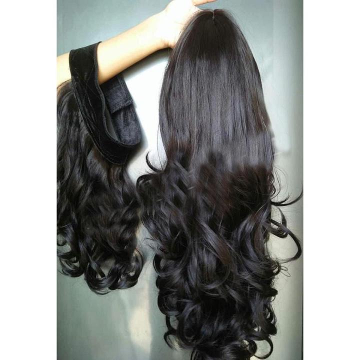 Full head hair extensions with separate front bangs-natural black